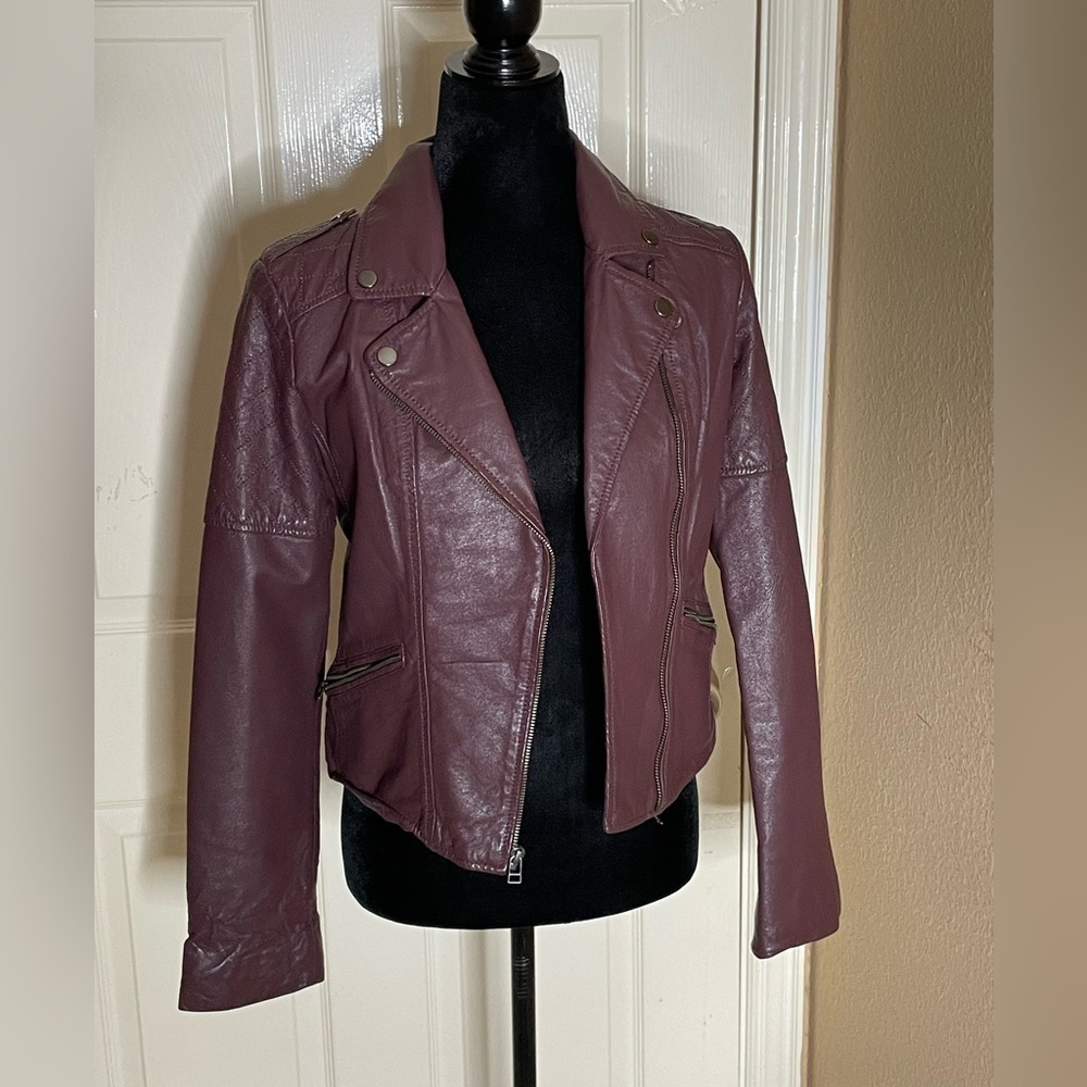 Anthropology, Sanctuary Noir Magenta Leather Jacket  S​​​​​​​​​​​​